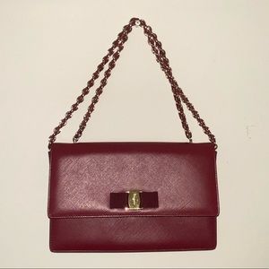 Ferragamo Ginny Maroon Deep Red Leather Bag